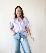 Solid V Neck Puff Sleeve