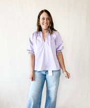 Solid V Neck Puff Sleeve