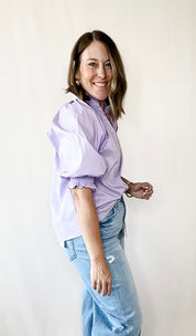 Solid V Neck Puff Sleeve