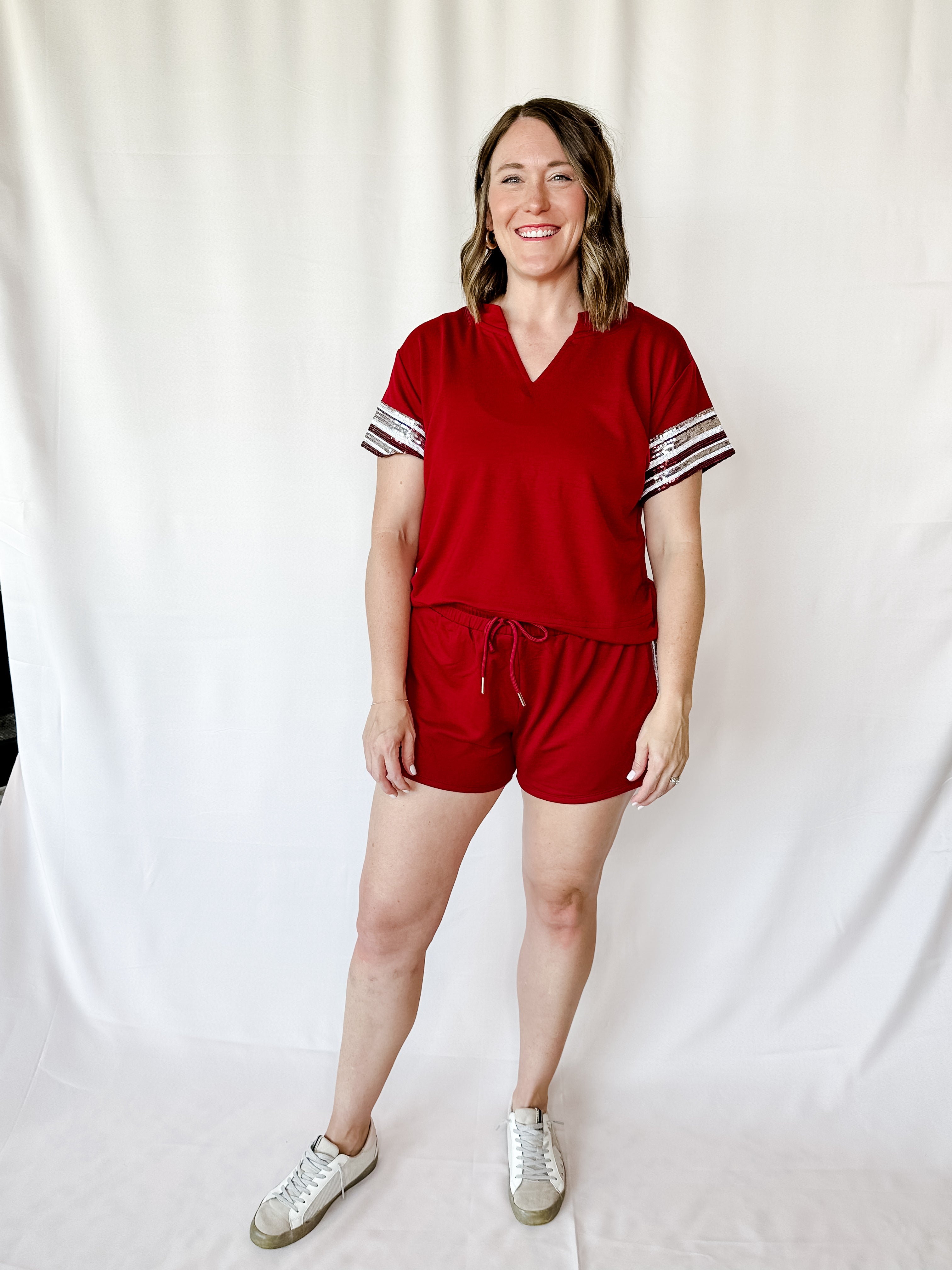 Lauren Sequin Shorts - Maroon