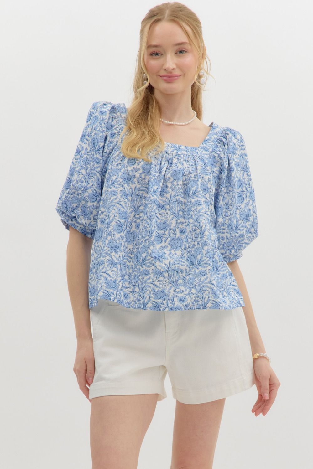 Blue Ruffle Print Top