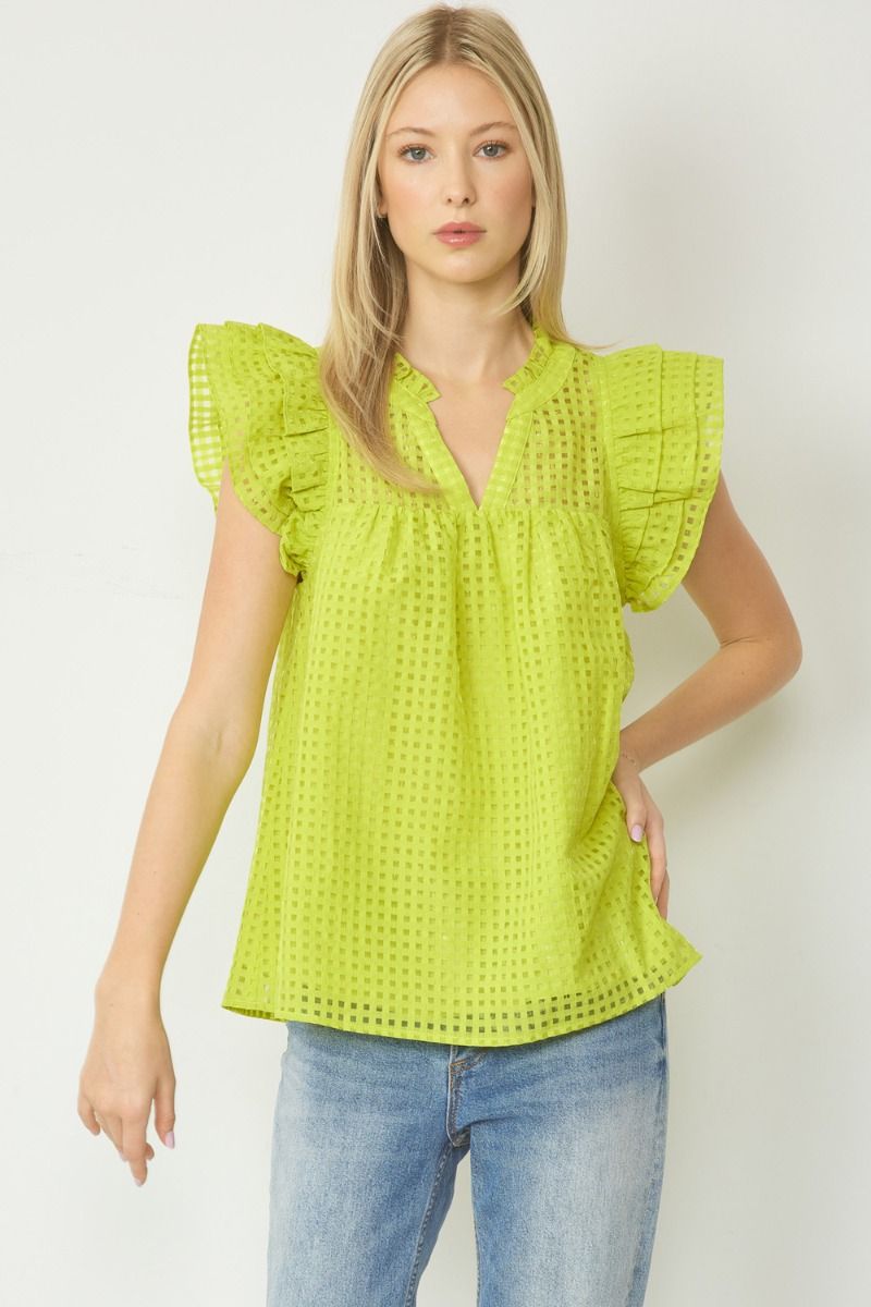 Chartreuse Flutter Sleeve Top