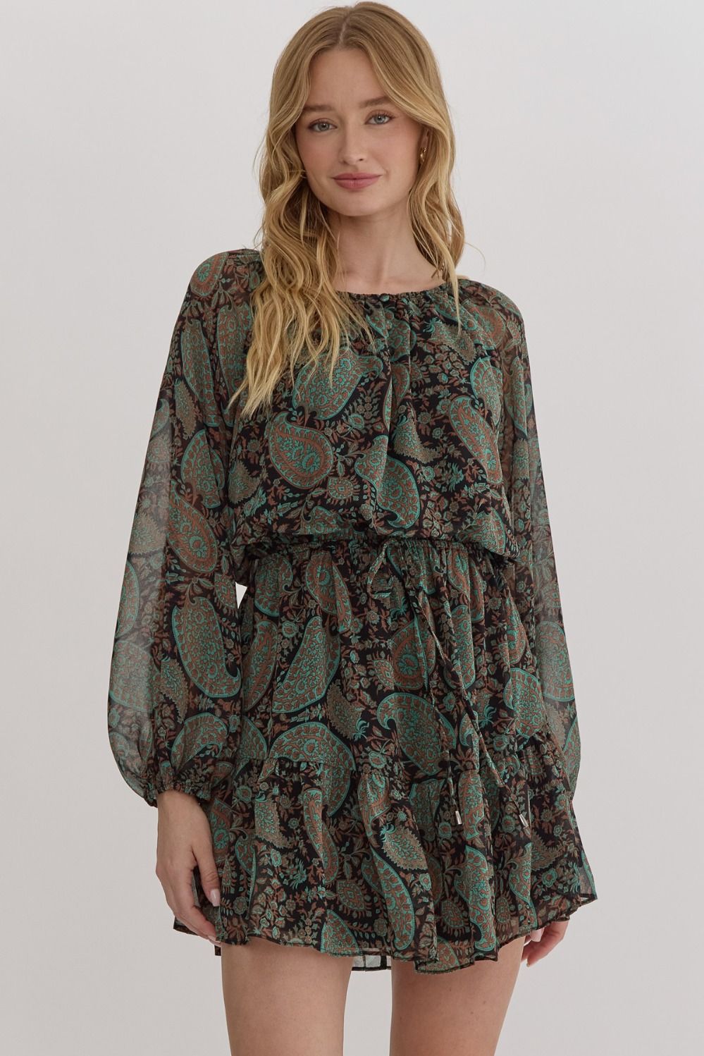 entro green floral dress Paisley Side Lace Up Cutie Dress - Olive main image 0