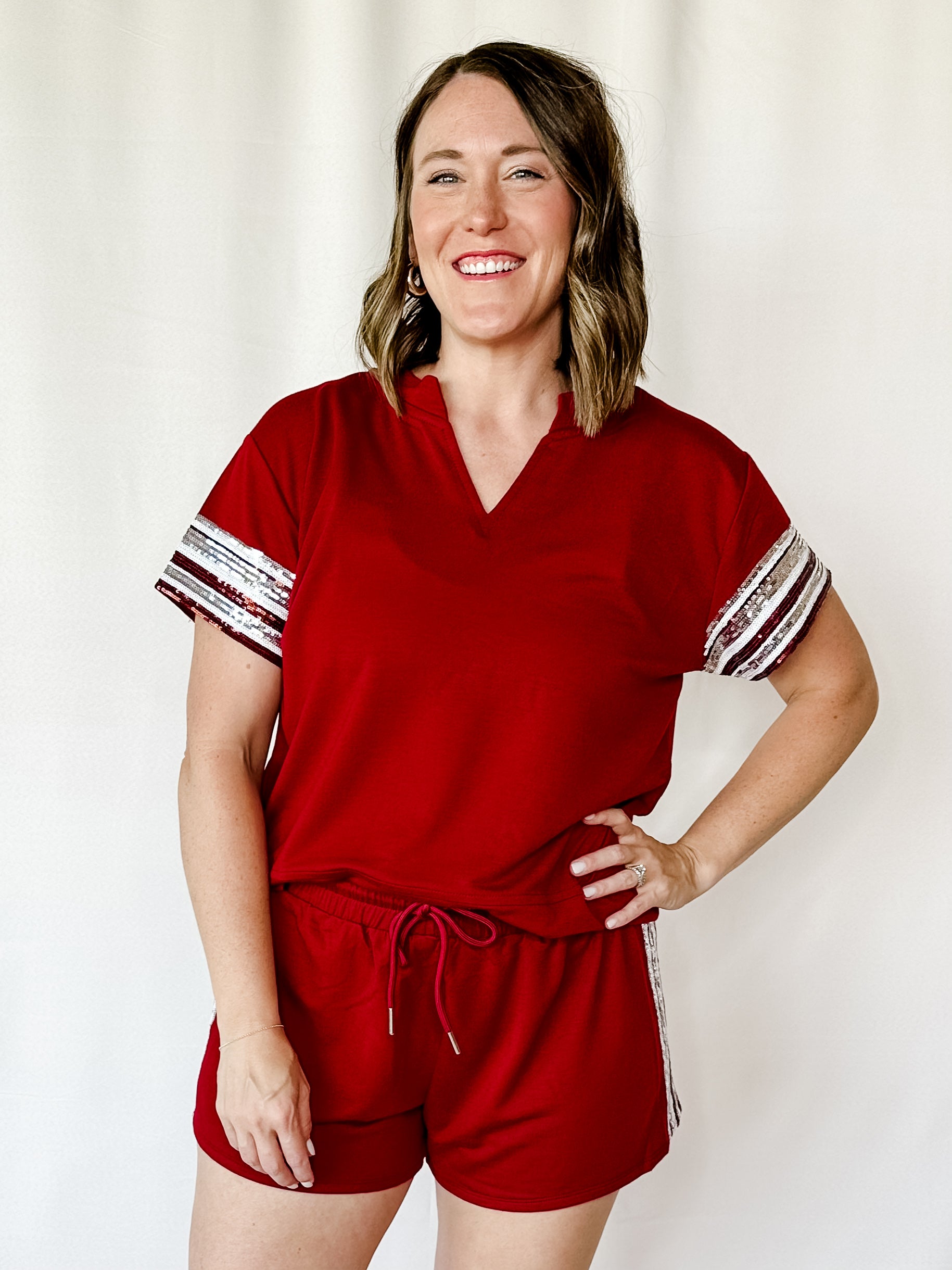 Lauren Sequin Shorts - Maroon