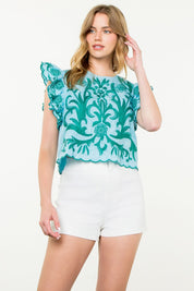 Flutter Sleeve Embroidered Top