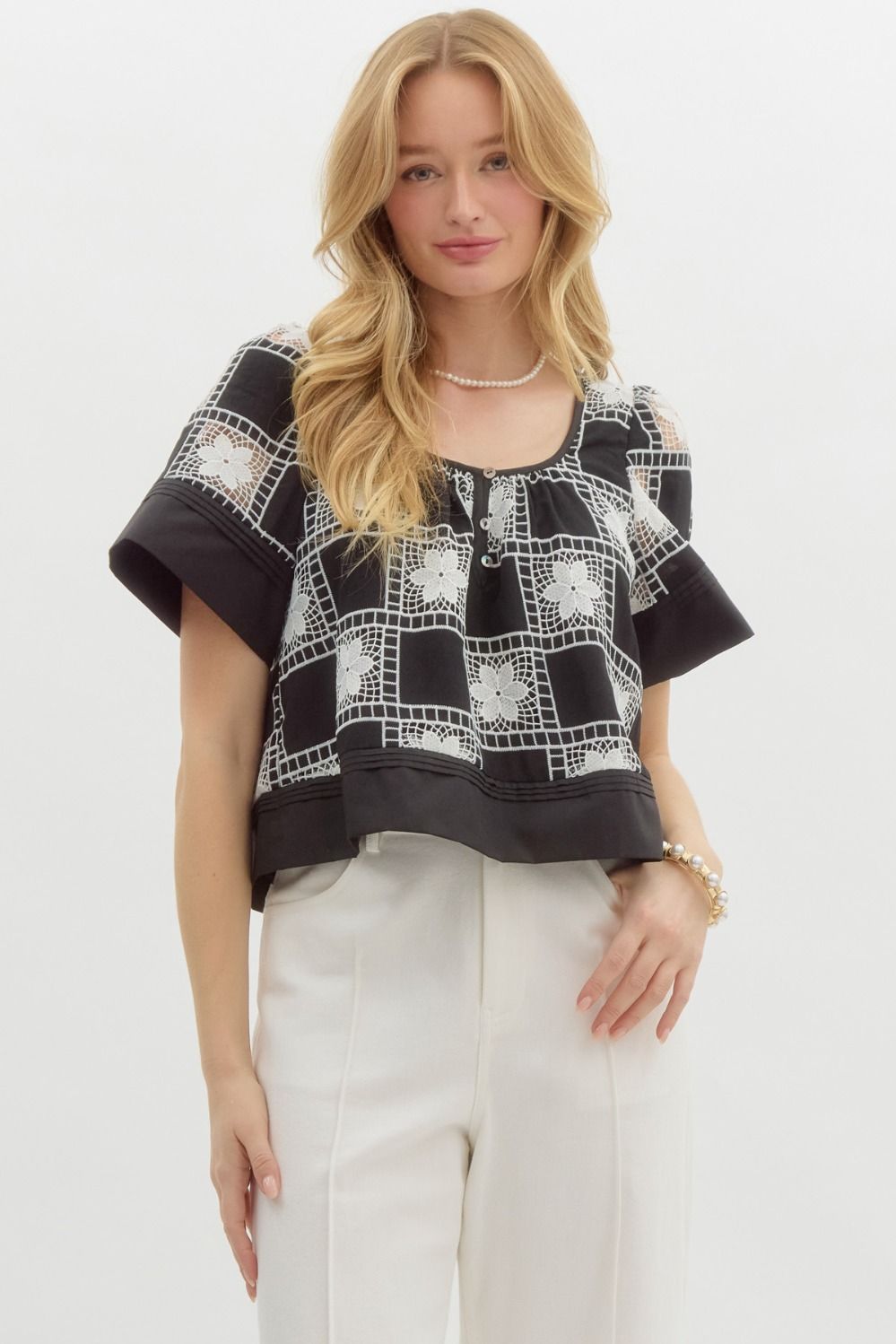 Black and White Crochet Top