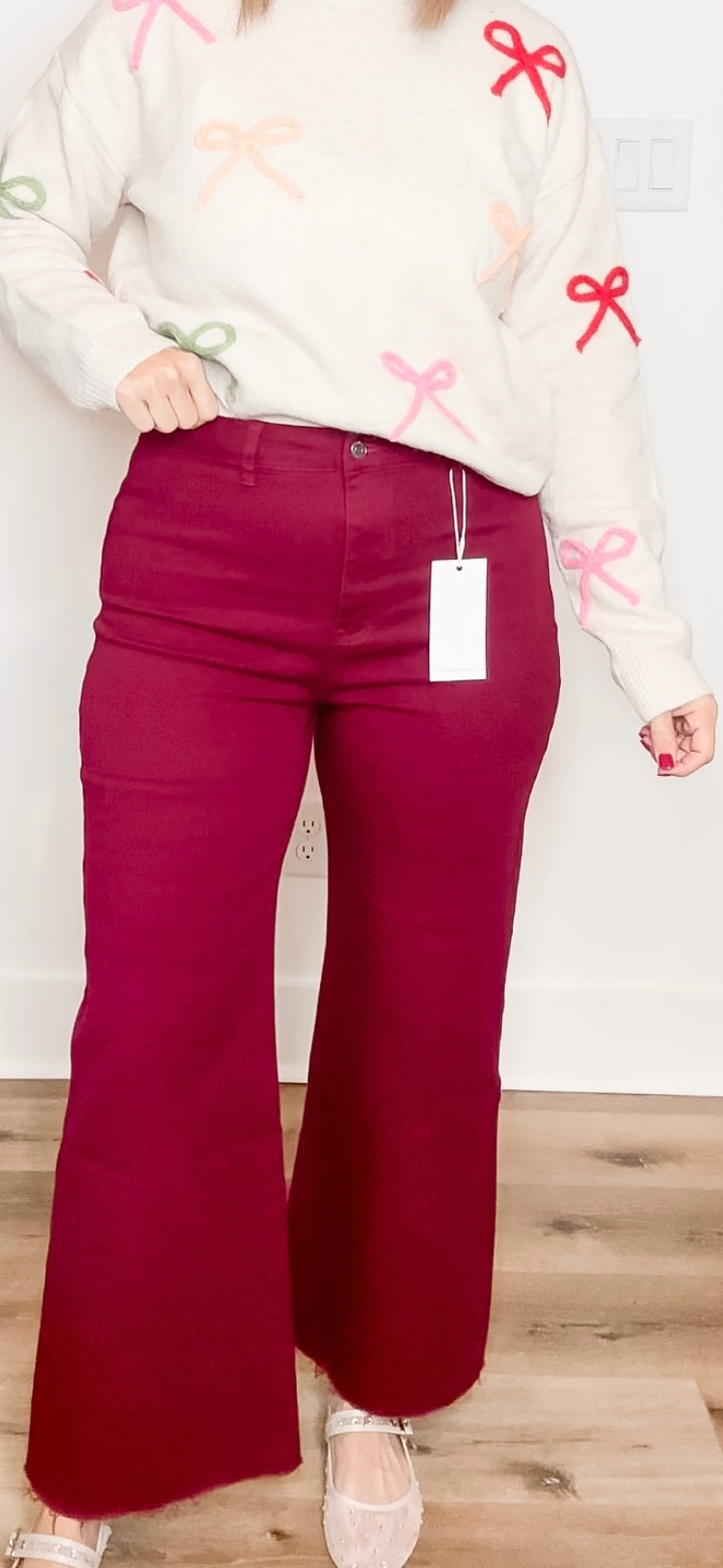 Stretch High Rise Wide Leg Cropped Denim