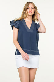 Short Sleeve V Neck Top