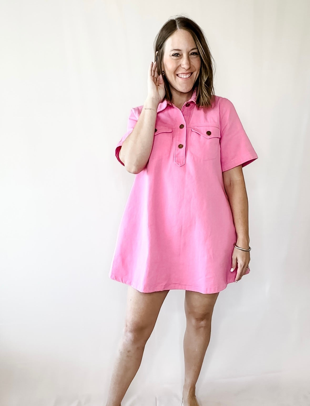 Denim Pocket Swing Shirt Dress