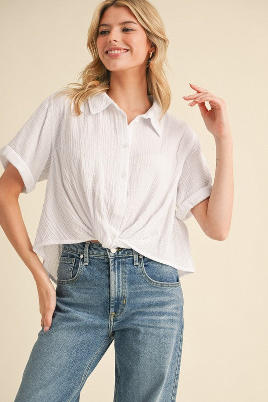 Twisted Button Up Top White