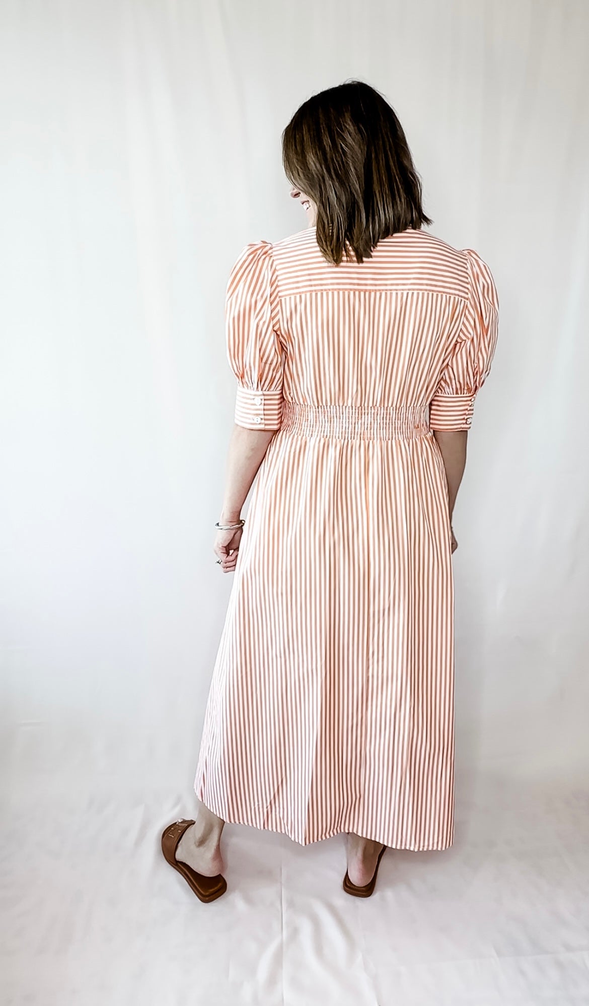 Stripe Poplin V Neck Dress