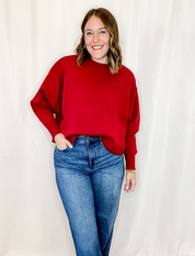 The Cozy Cropped Knit Sweater - Burgundy