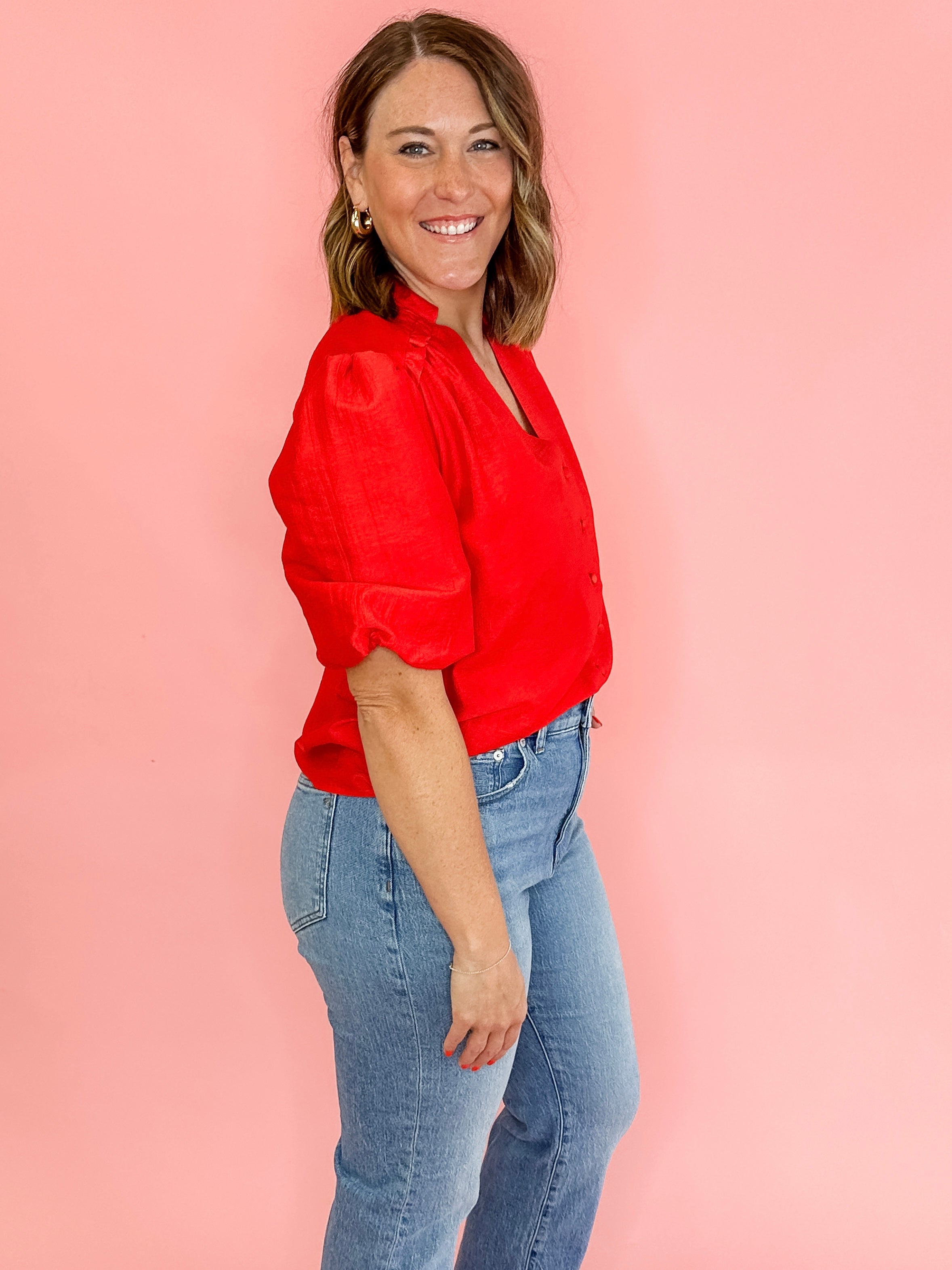 Ruby Radiance Puff Sleeve Top