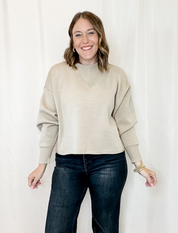 The Cozy Cropped Knit Sweater - Khaki